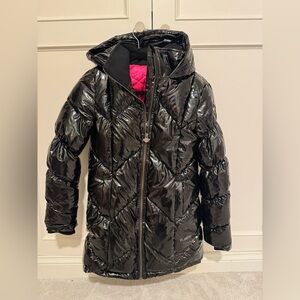 Girls Appaman Shiny Black Puffer Jacket with Pink Interior